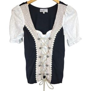 Marjo Trachtenbluse Bavarian Top Sz 36 US 6 Traditional German Austrian Lace Up